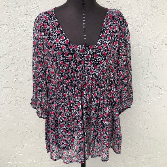 Floral tunic top size XXL red black white NWT 3/4 sleeve - Picture 1 of 13